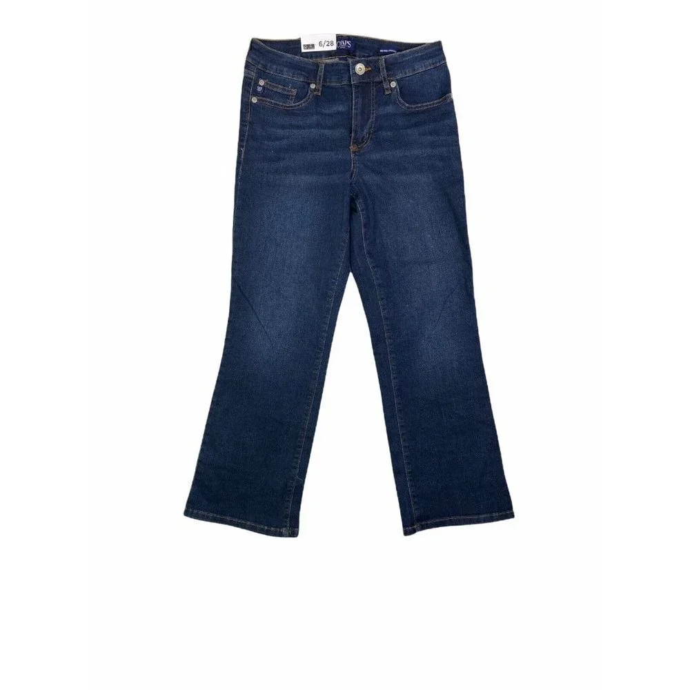 Chaps Ladies' Mid Rise Crop Kick‎ Flare Jeans Dark Blue Denim Size 6/28 NWT